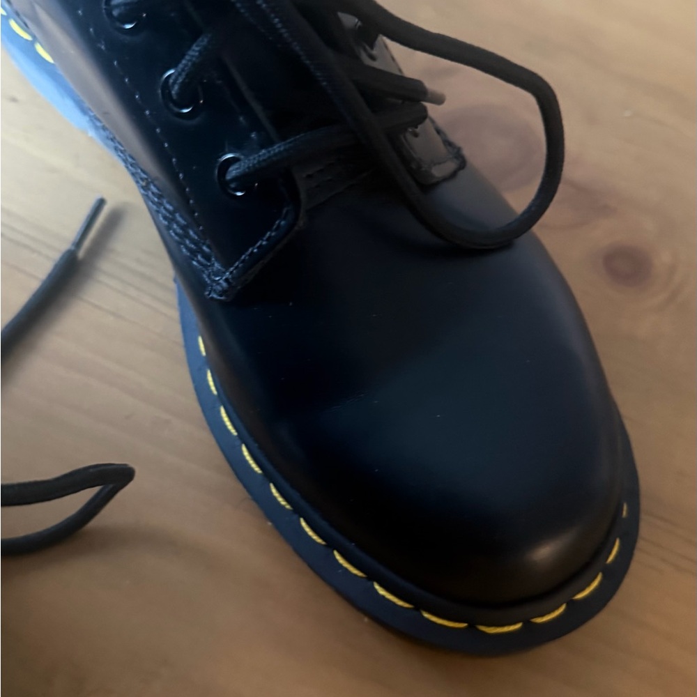 Dr. Martens Black Leather Lace-Up Boots with Yellow Stitching - Picture 4 of 6
